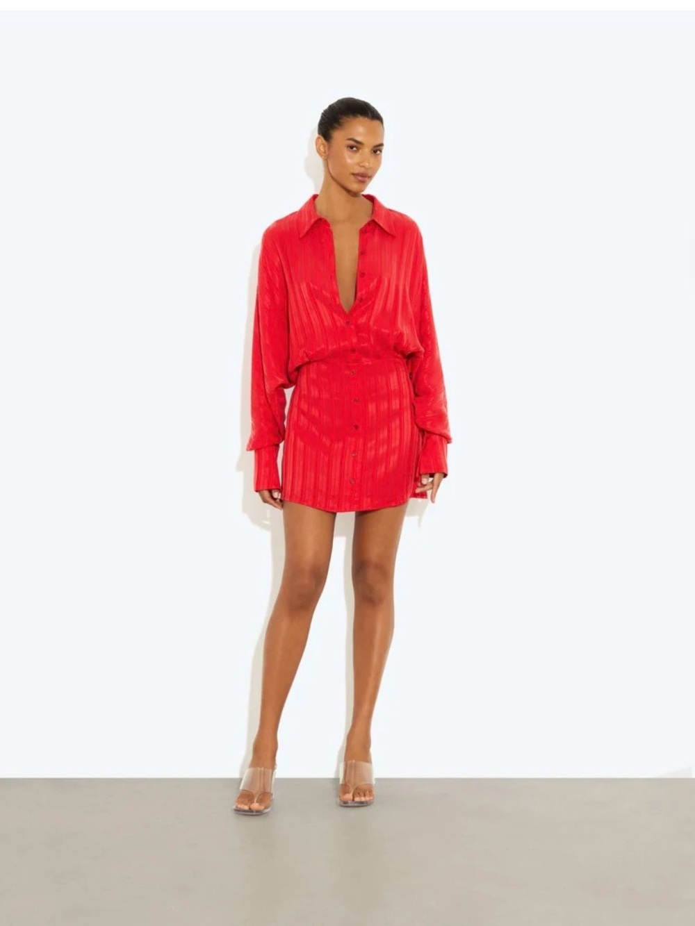 Rat & Boa Red Plunging Button-Down Mini Dress